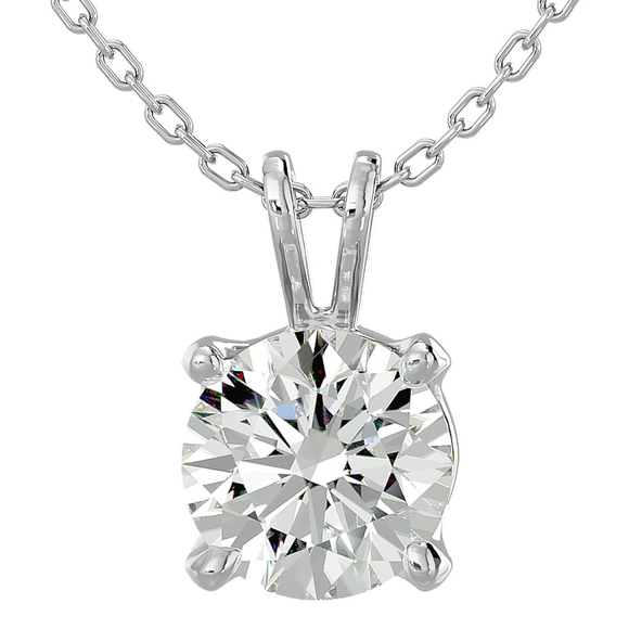 2 Carat Round Brilliant Moissanite Necklace in 14 Karat White Gold